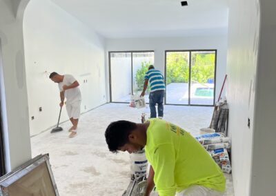 A worker renovating the house